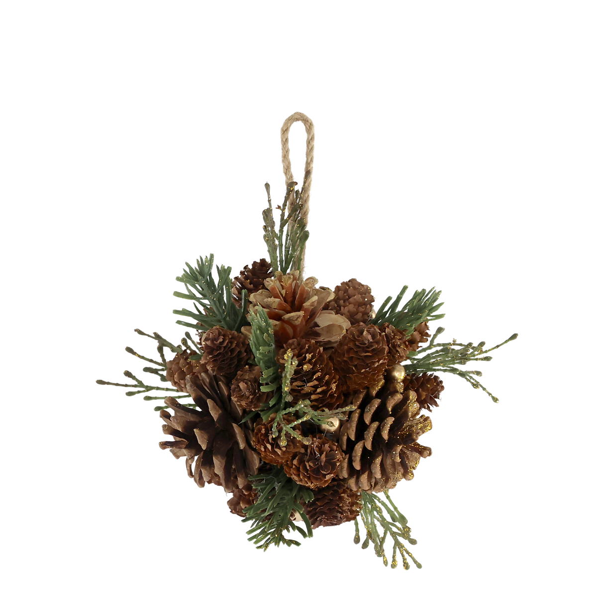 Fleur Ball of cones w. fir & glitter D12 cm nature