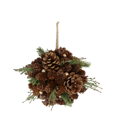 Fleur Ball of cones w. fir & glitter D16 cm nature