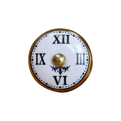 Knob w. clock motif D4 cm cream w. gold