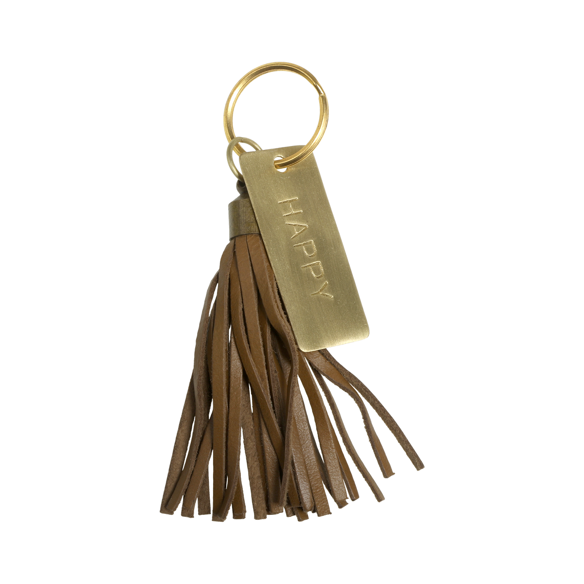 Keychain in leather Happy L16 cm cognac