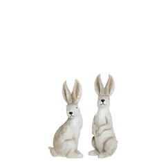 Rabbits w. glitter set of 2 H13.5/L6/W4.5 cm antique cream