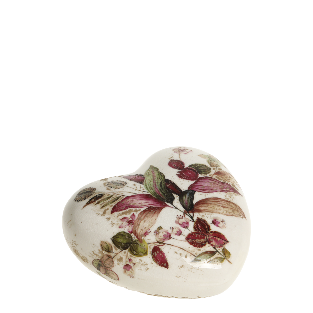 Florac Heart w. floral motif H4/L11.5/W11.5 cm cream