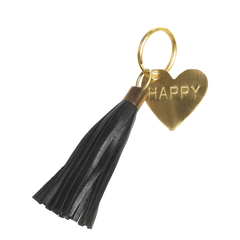 Keychain in leather Happy L16 cm black