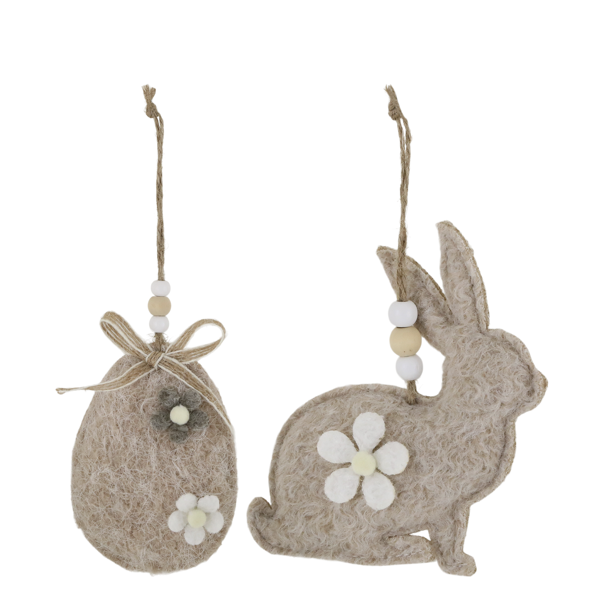 Rabbit & Egg of felt for hanging set of 2 H12.5/L7/W3.5 cm linen