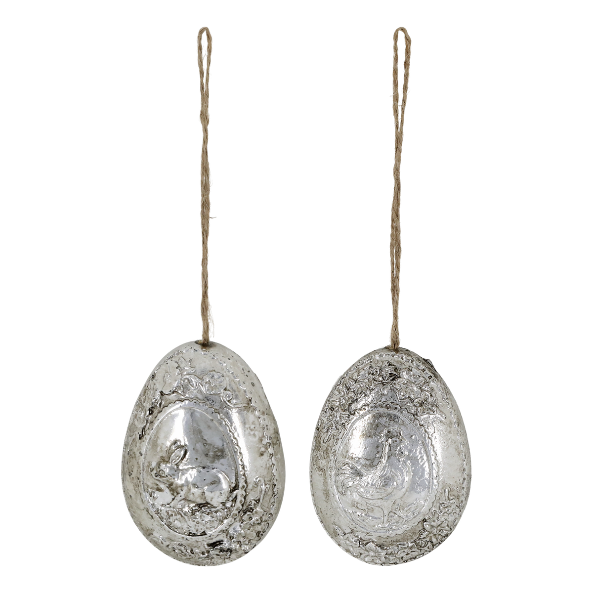 Easter Egg for hanging set of 2 H8/L5.5/W4.5 cm antique silver