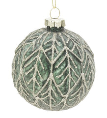 GLASS BALL 8CM SATIN GREEN GOLD GLITTER DEC.