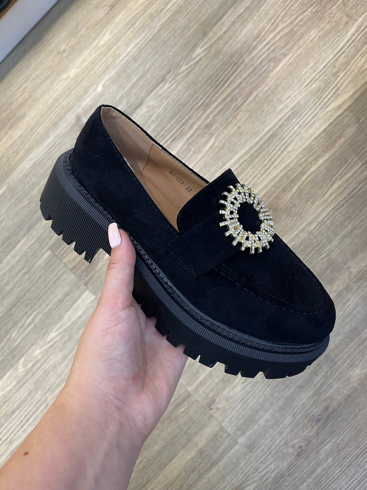 Sorte loafers med bling - - Live 3