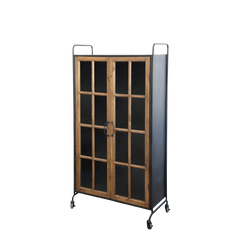 Display Cabinet on wheels w. wooden doors H156/L80/W34 cm antique black