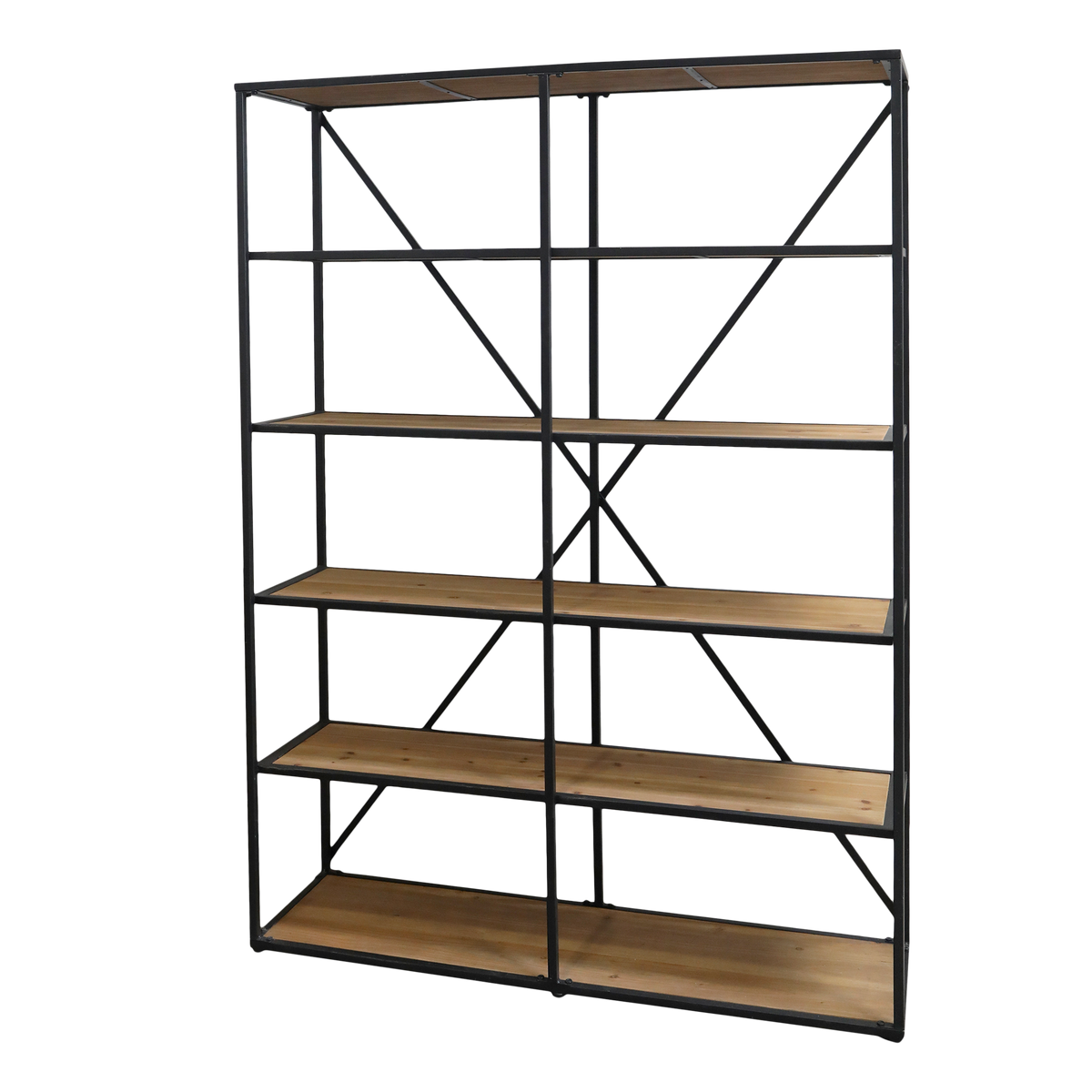 French double Shelving Unit w. 5 wooden shelves H200/L145/W41 cm antique black