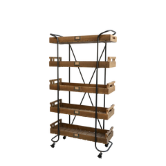 Cart on wheels w. wooden trays H156.5/L83/W34 cm nature