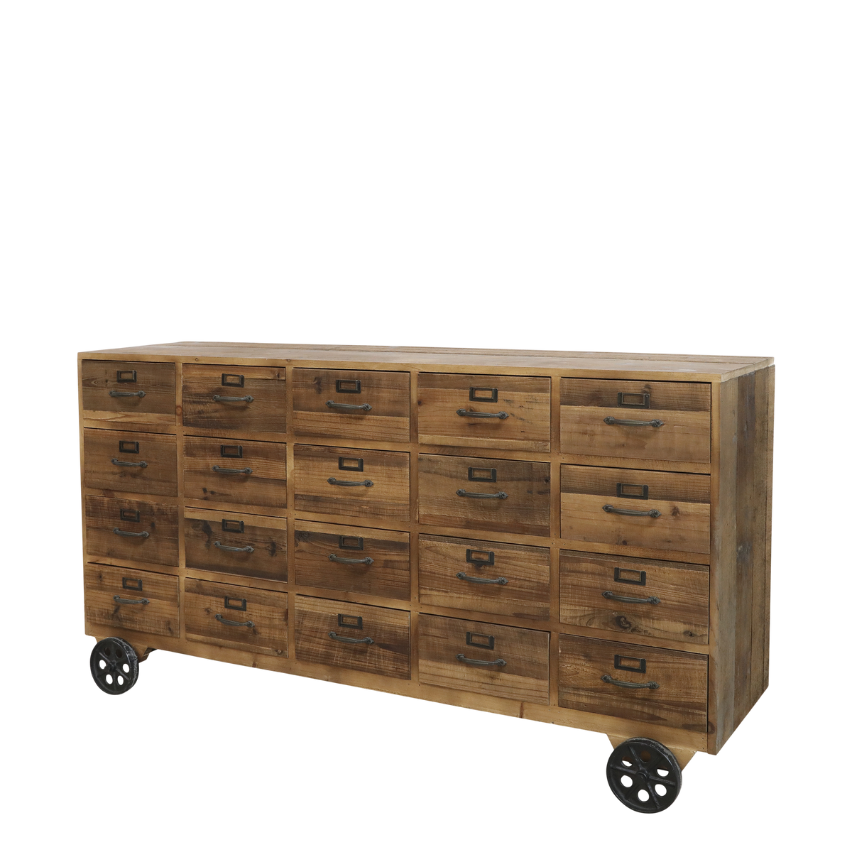 Grocery Counter on wheels w. 20 drawers H75/L156/W38.5 cm nature