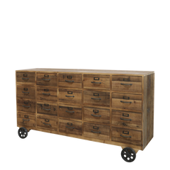 Grocery Counter on wheels w. 20 drawers H75/L156/W38.5 cm nature