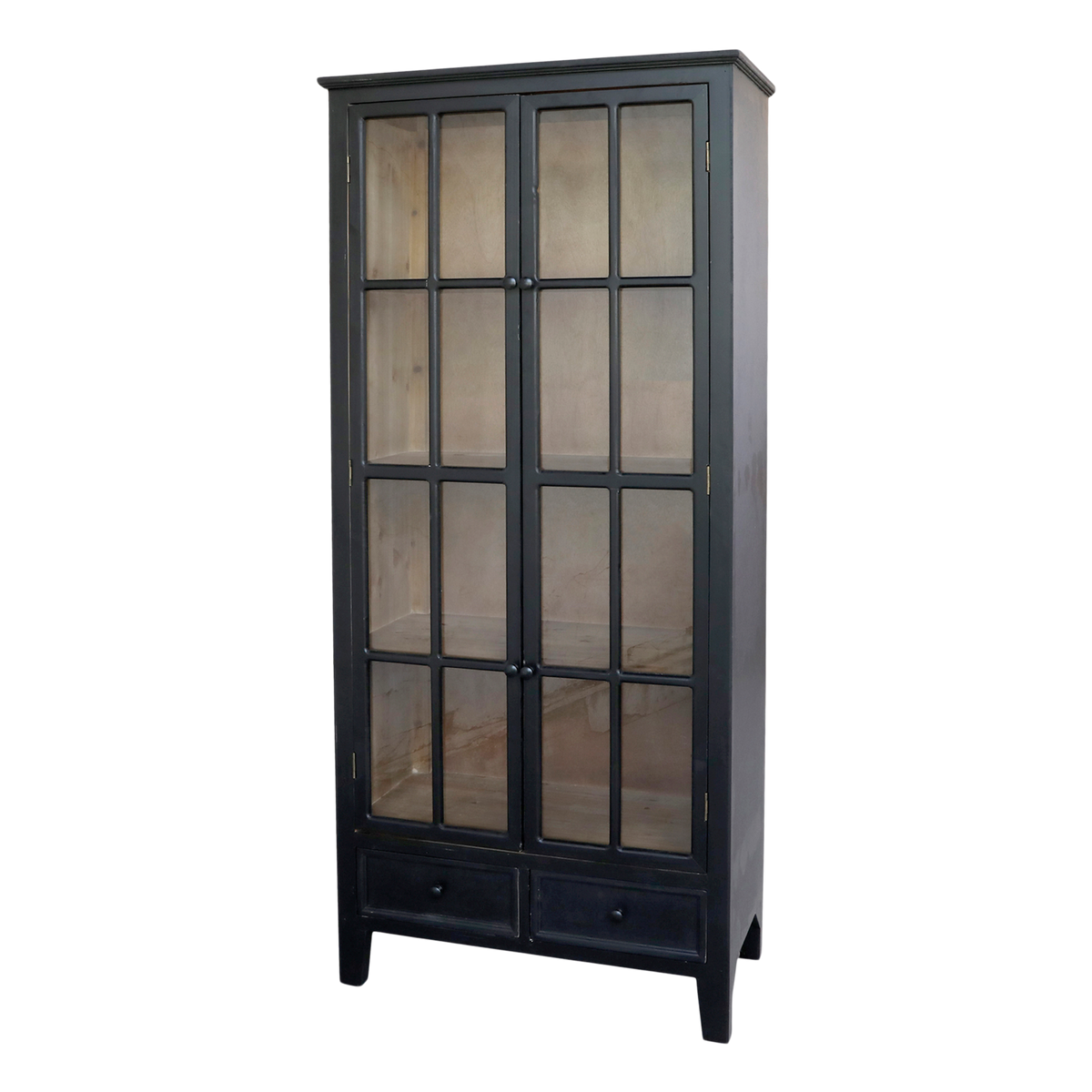 Display Cabinet w. 2 glass doors & 2 drawers H182/L80/W40 cm antique black