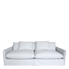 Malo Sofa in linen w. 5 pillows H75/L220/W95 cm sky blue & cream