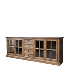Marseille Vitrine m. 4 låger og 4 skuffer 80x220x45 cm cm natur