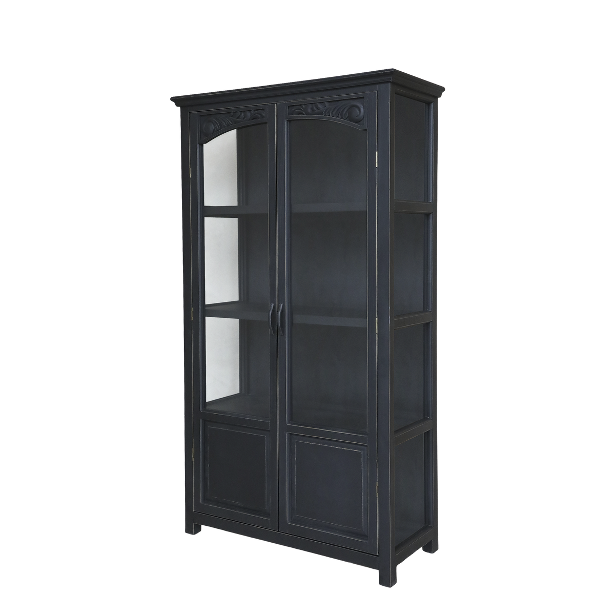 Display Cabinet w. glass doors & shelves H170/L97/W41 cm antique black