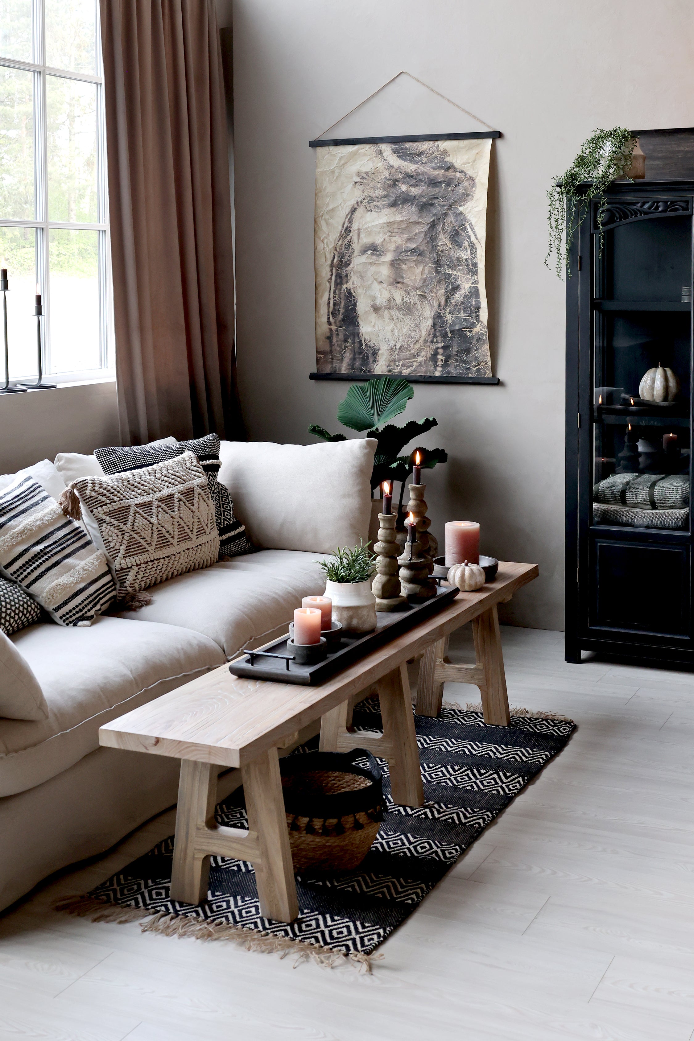 Bænk i genbrugstræ, H45/L240/B32 cm natur