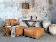 Loungepuf i læder, H35/L75/B75 cm cognac