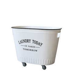 Laundry Basket on wheels w. handles H52.5/L67.5/W40.5 cm white