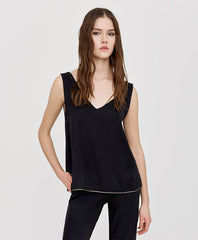 Access Fashion Tanktop med V-hals og metallic kant