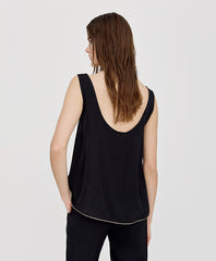 Access Fashion Tanktop med V-hals og metallic kant