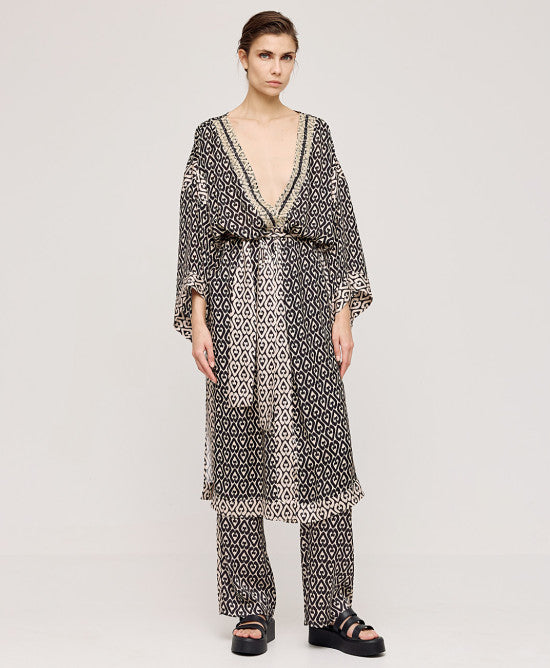 Access Fashion Kimono med broderi og leo print