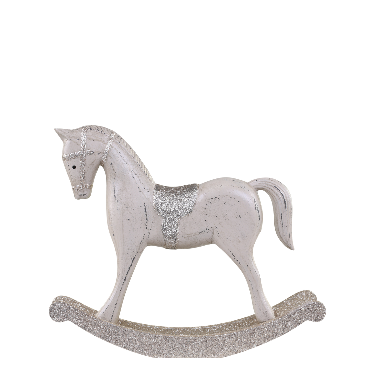 Rocking Horse w. glitter H23/L27/W6 cm antique latte