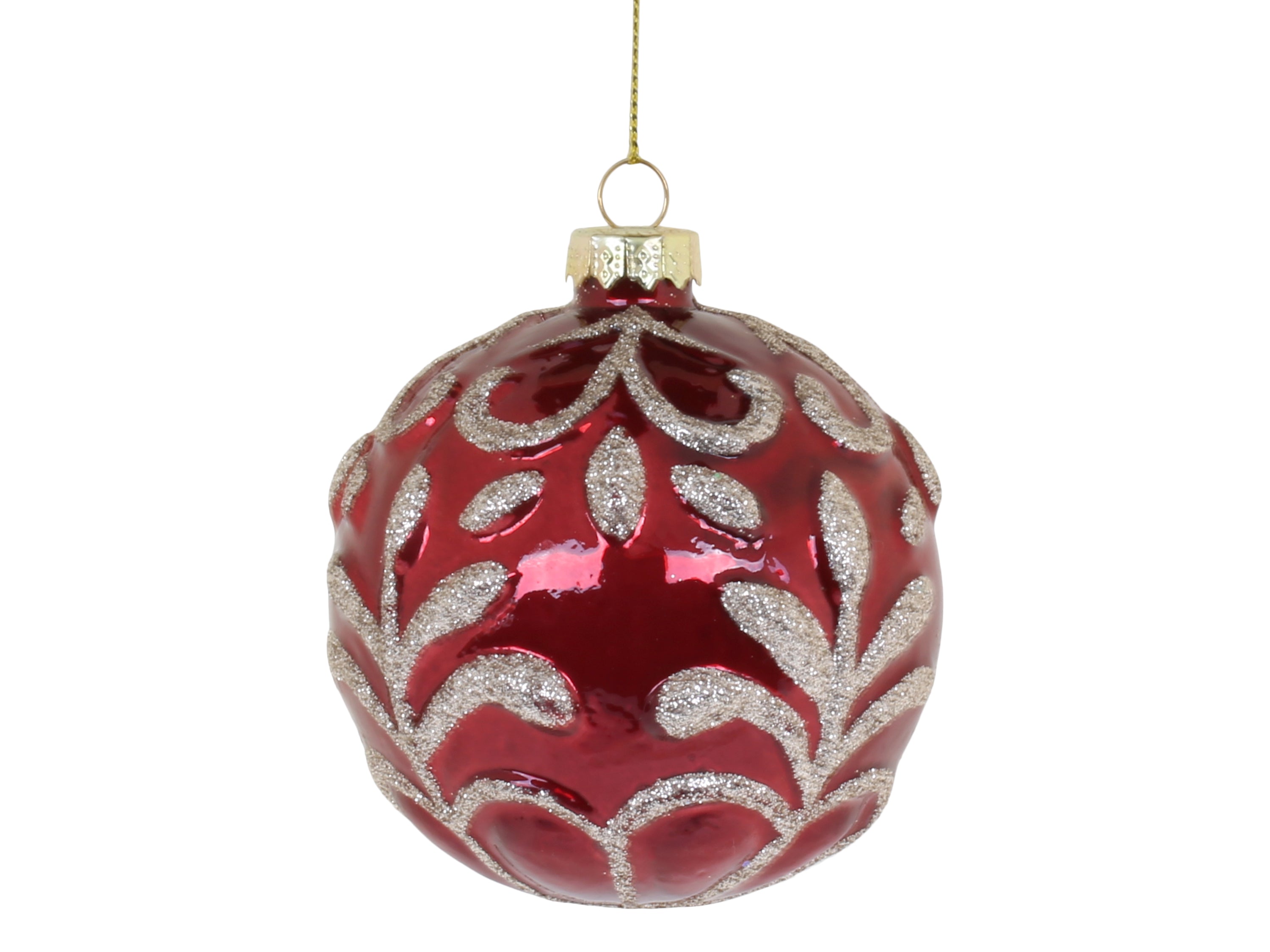 Christmas Bauble w. glitter D8 cm antique cherry