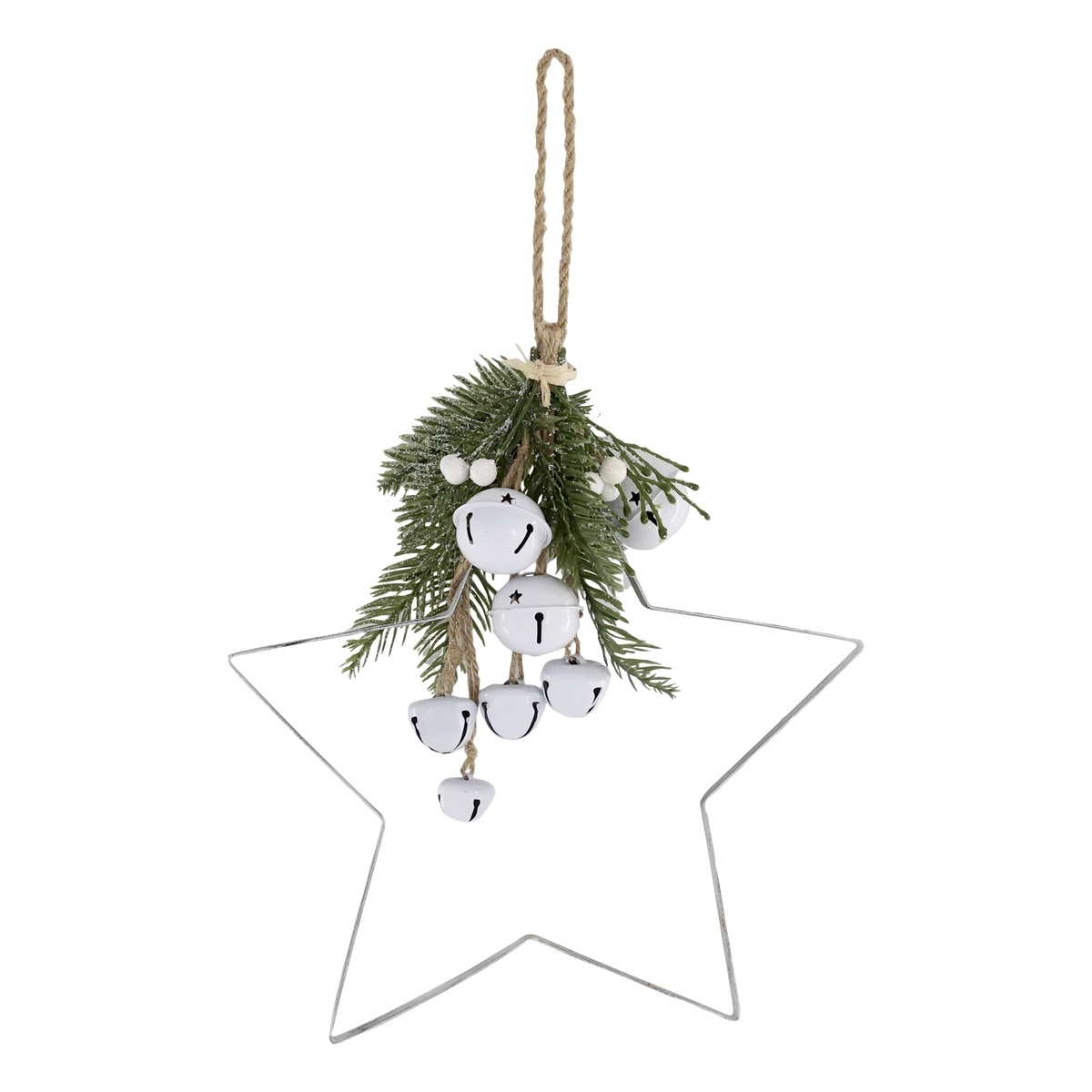 Fleur Star w. fir & bells L30 cm white