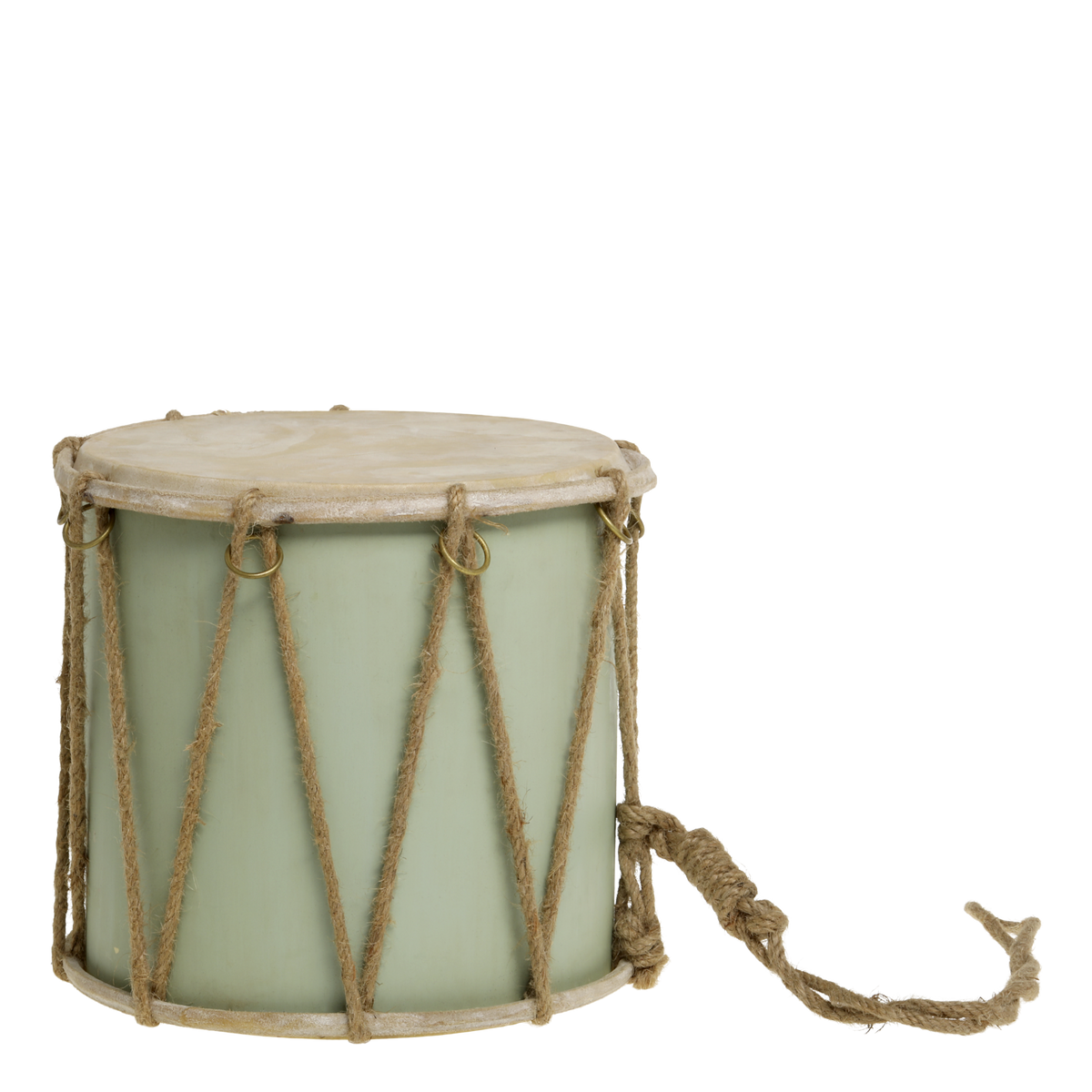 Vintage Drum w. leather handmade H18/D20 cm verte