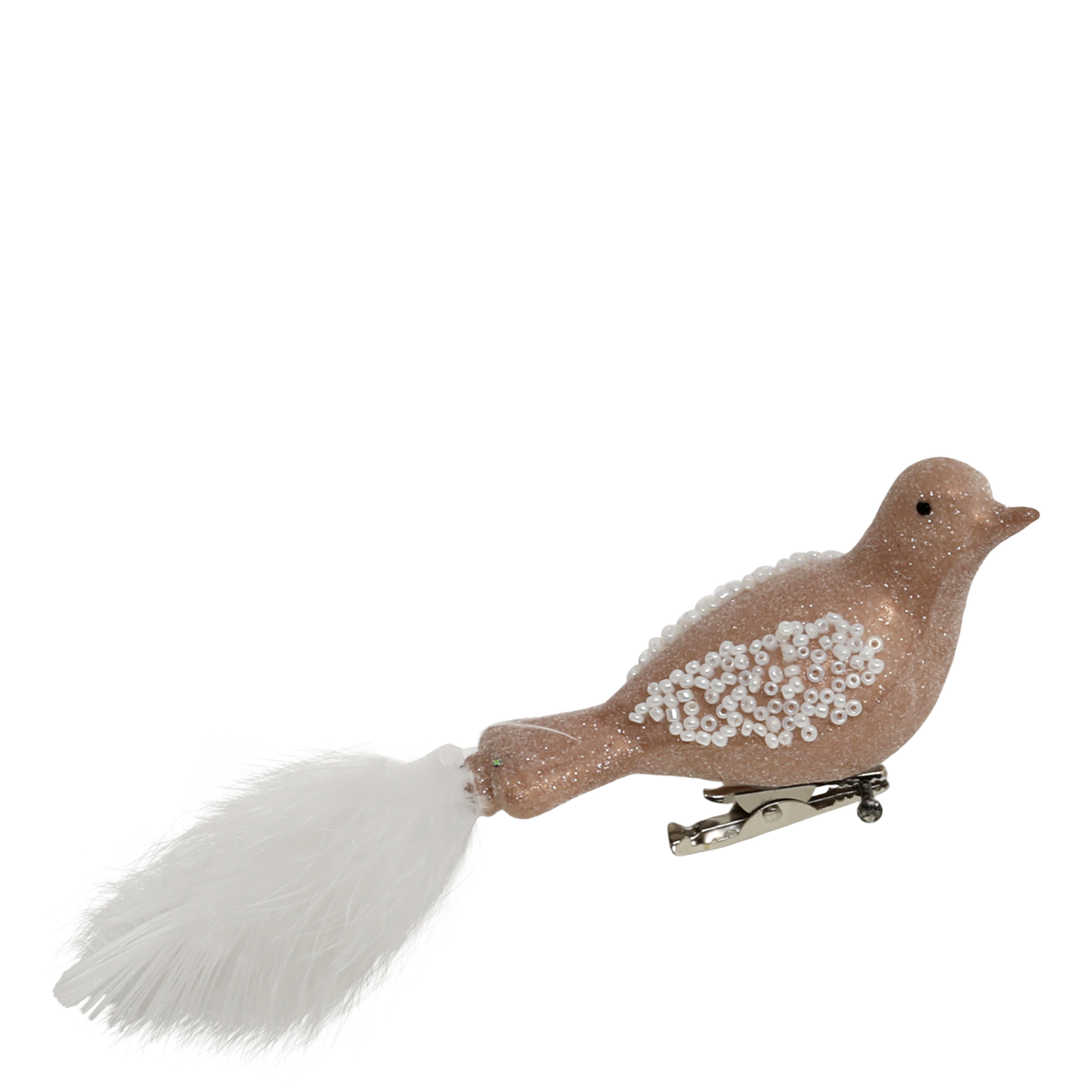 Bird w. clip & feathers H4/L9.5/W4 cm rose