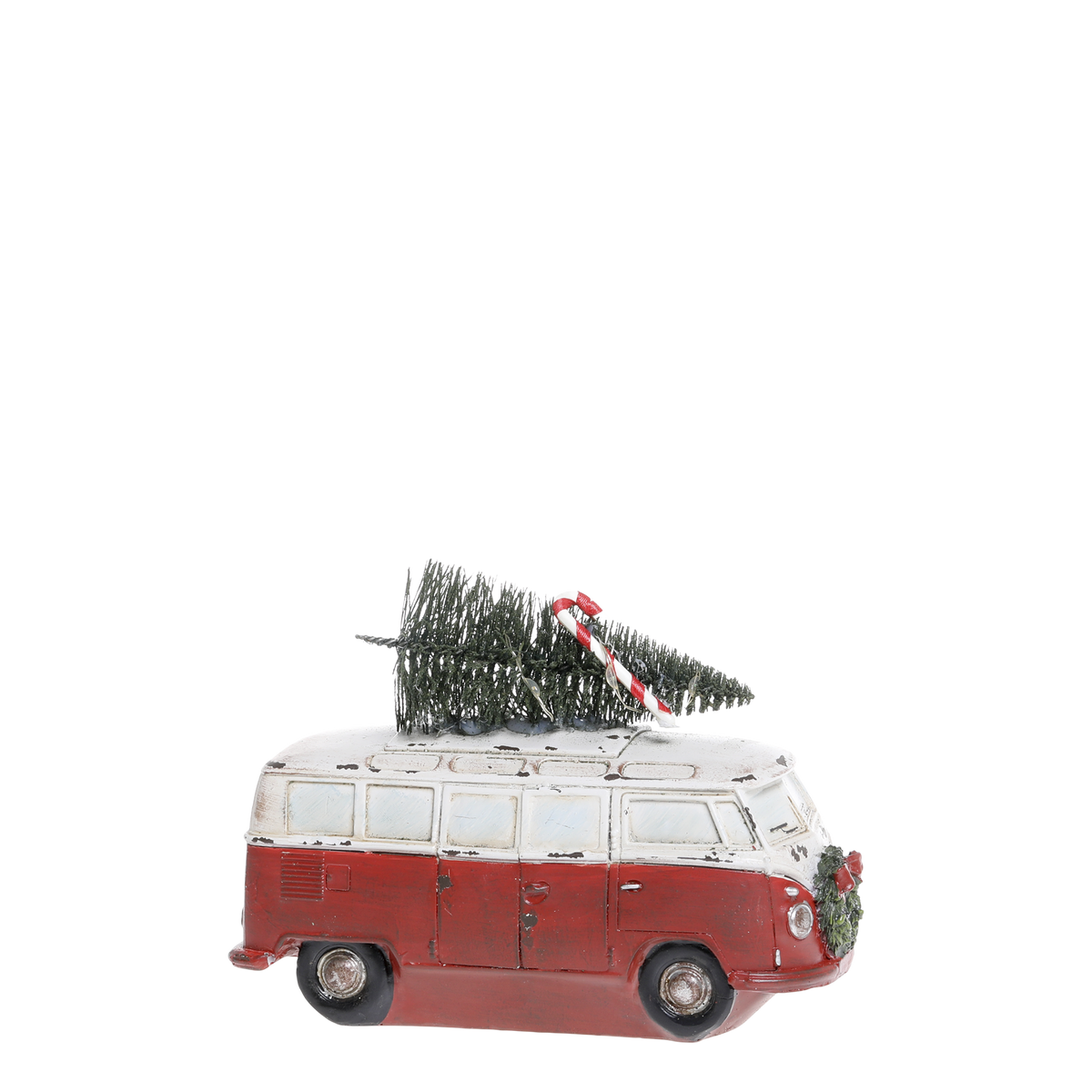 Vintage Bus w. Christmas tree & LED H12/L18/W7.5 cm antique cherry