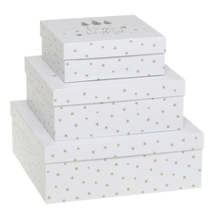 Box w. stars set of 3 H9/L25/W25 cm white