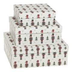 Box w. nutcrackers set of 3 H9/L25/W25 cm cream