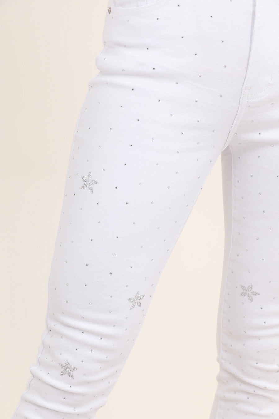 Hvide jeans med bling blomster