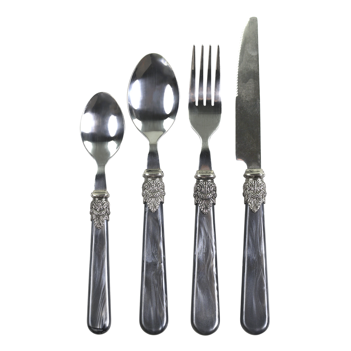 Linas Cutlery w. silver deco set of 4  L23 cm antique coal