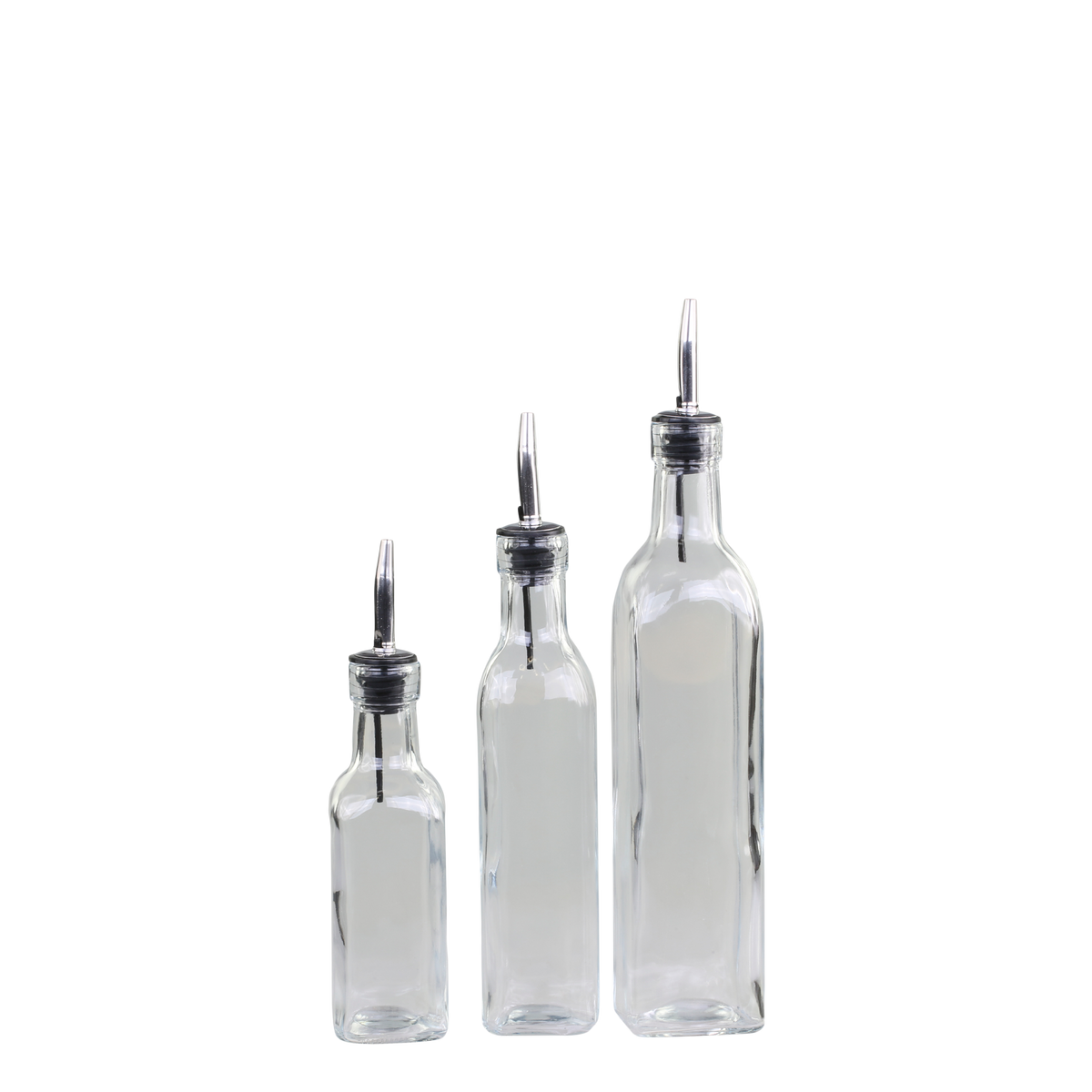 Oil Bottles w. dispenser set of 3 H31.5/D5 cm clear