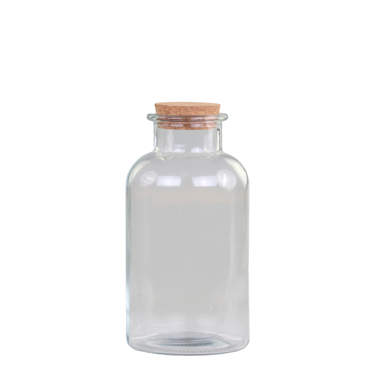 Milk Bottle w. cork lid H21/D9 cm clear