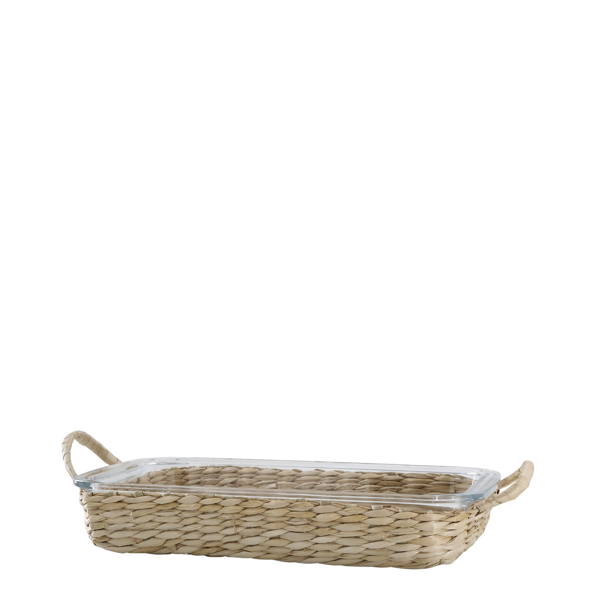 Tray w. wicker basket H2.5/L34.5/W21 cm clear