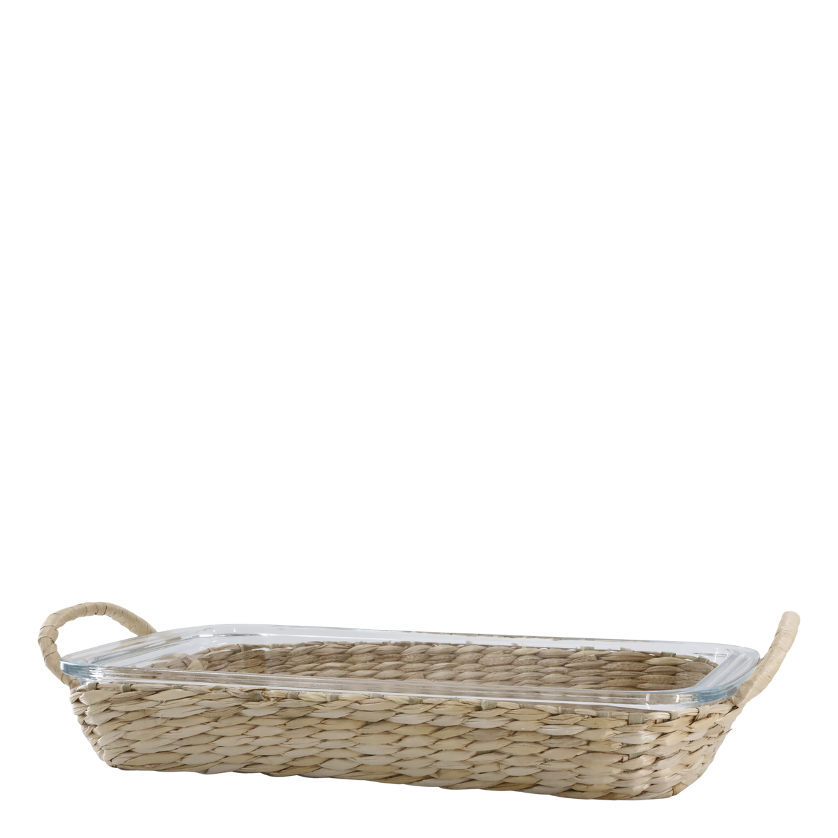 Tray w. wicker basket H5/L39.5/B24.5 cm clear