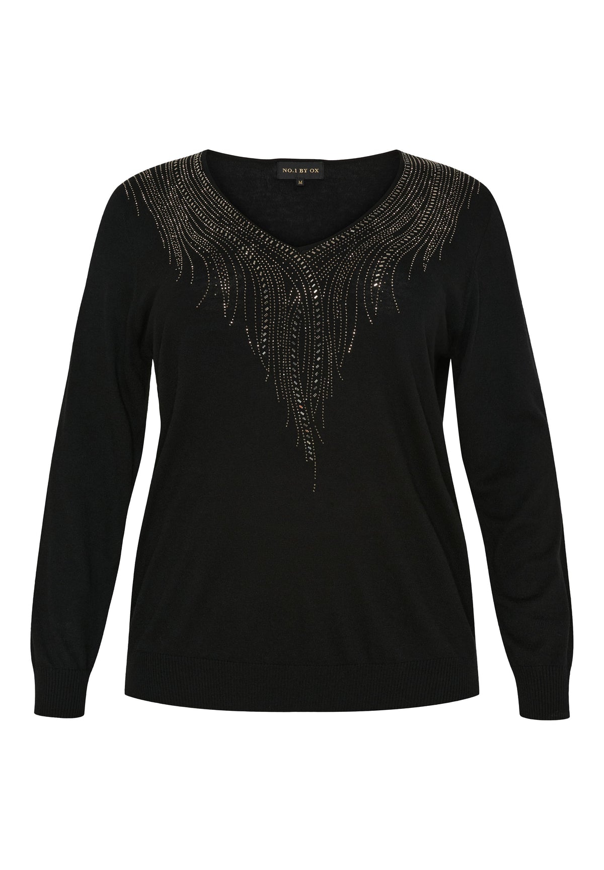 No. 1 By Ox Knitted V Neck w Black stones