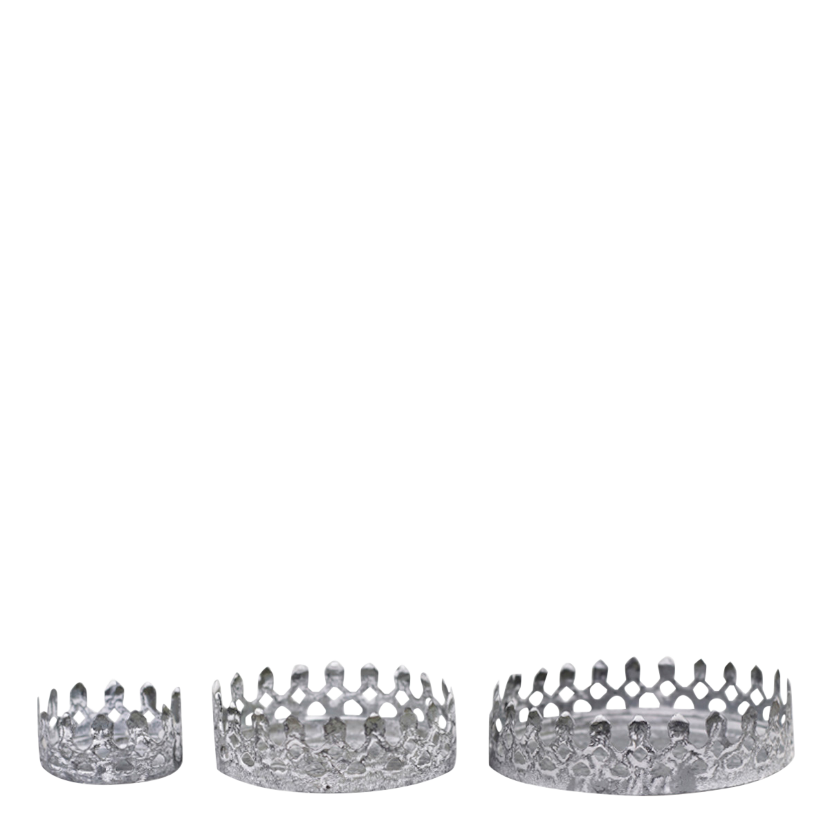 Candle Plate set of 3 H2.5/D10 cm antique zinc