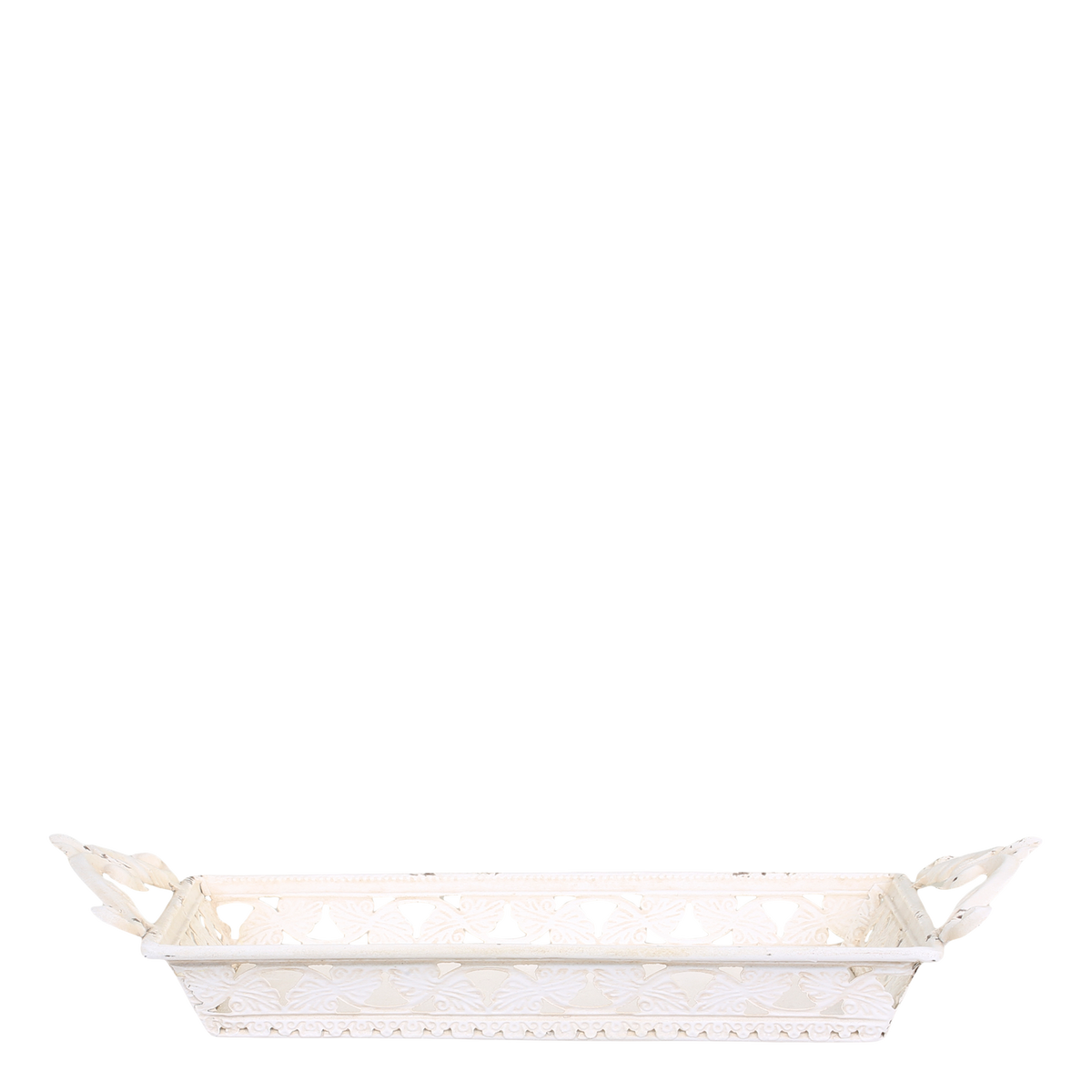 Tray w. handles & decor H5/L29/W22.5 cm antique cream