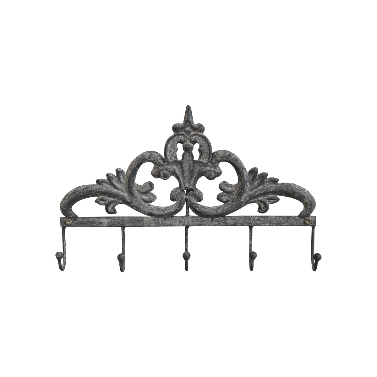 Coat Rack w. decor & 5 hooks H21/L32.5/W4 cm antique zinc