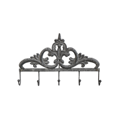 Coat Rack w. decor & 5 hooks H21/L32.5/W4 cm antique zinc