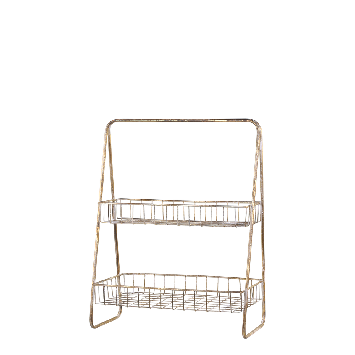 Etagere w. 2 fil de fer baskets H55/L41.5/W23 cm antique brass