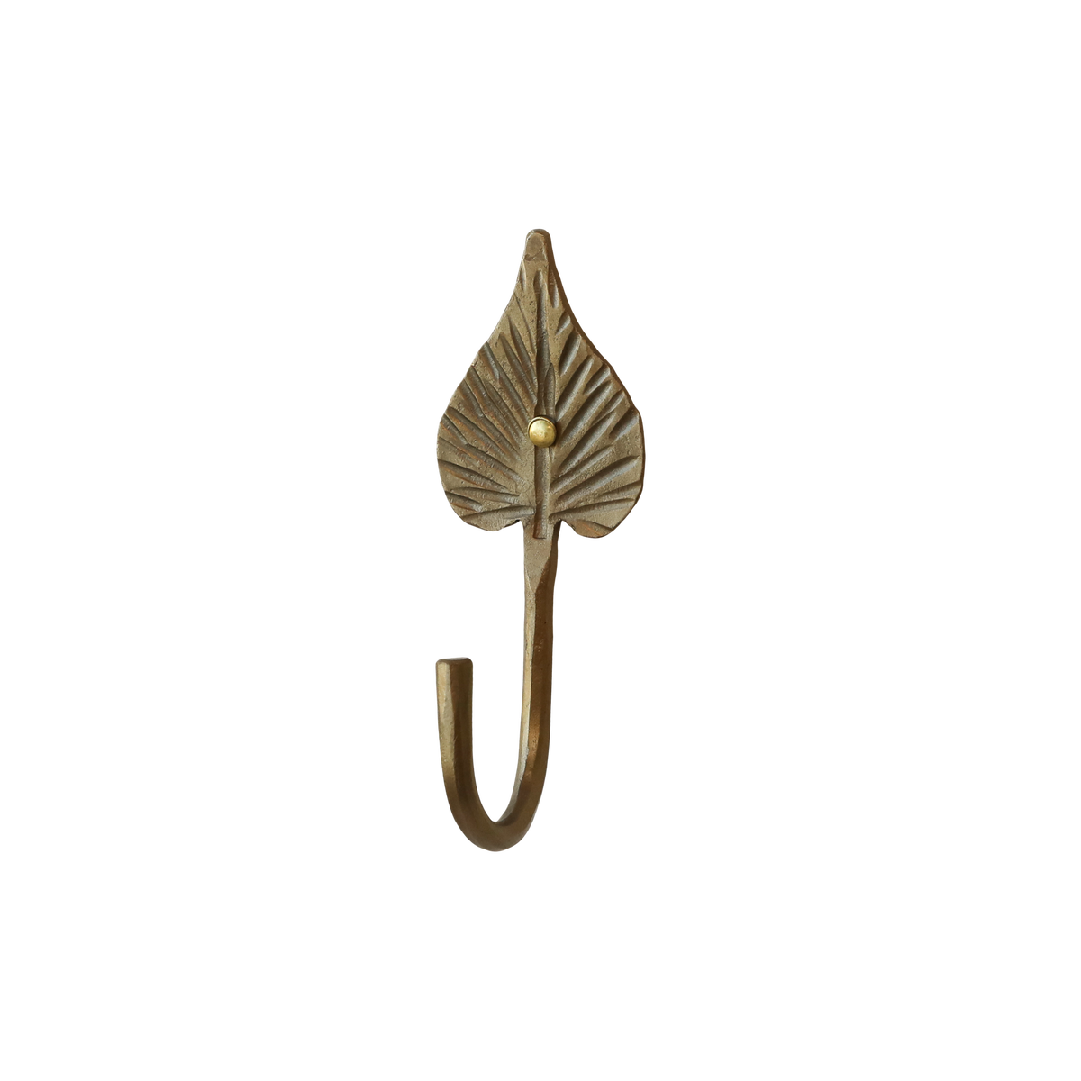 Hook w. leaf H11/L4/W4 cm antique brass