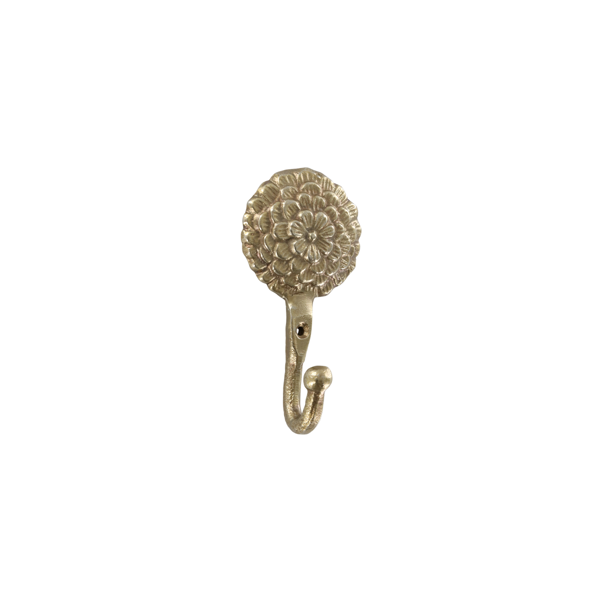 Hook w. flower in brass H11/L5.5 cm antique brass