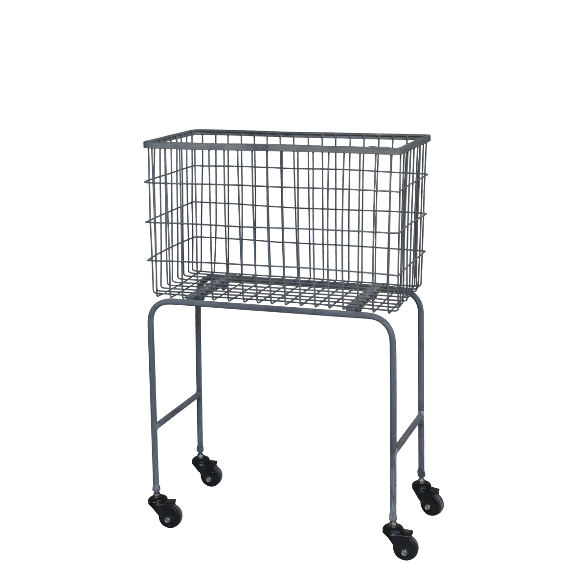 Fil de fer Basket on wheels H78.5/L51/W27 cm antique zinc