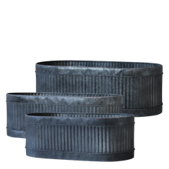 Planters w. grooves oval set of 3 H18/L52/W26 cm zinc